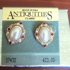 Brand new Faux pearl/ruby/diamond earrings